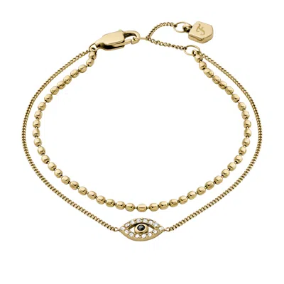 Fossil Women's Sutton Evil Eye Gold-tone Stainless Steel Multi-strand Bracelet