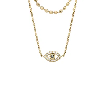 Fossil Women's Sutton Evil Eye Gold-tone Stainless Steel Multi-strand Necklace
