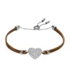 Fossil Women's Sutton Glitz Heart Brown Leather Strap Bracelet In Brown