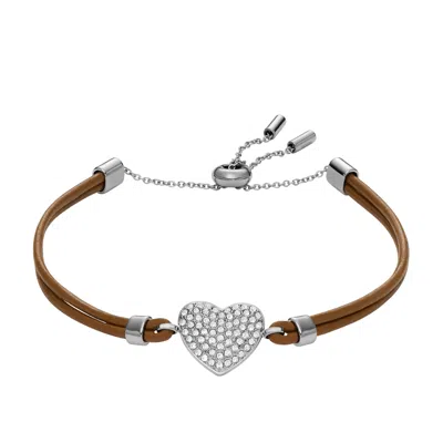 Fossil Women's Sutton Glitz Heart Brown Leather Strap Bracelet