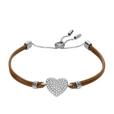 Fossil Women's Sutton Glitz Heart Brown Leather Strap Bracelet