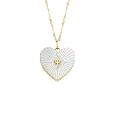 FOSSIL WOMEN'S SUTTON LOCKET COLLECTION WHITE MOTHER-OF-PEARL CHAIN HEART NECKLACE