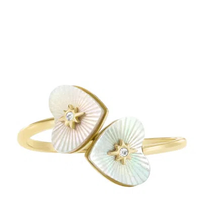 Fossil Women's Sutton Radiant Love Gold-tone Stainless Steel Mother-of-pearl Heart Toi Et Moi Ring