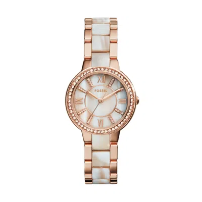 Fossil Women's Virginia Three-hand Day-date, Rose Gold-tone Stainless Steel Watch