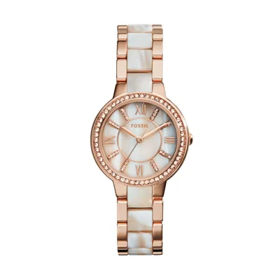 Fossil Women's Virginia Three-hand, Rose Gold-tone Stainless Steel Watch