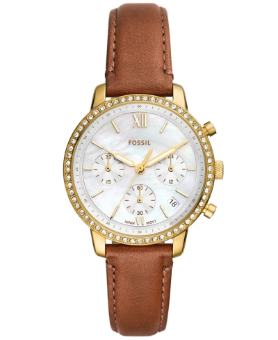 Fossil Women'sneutra Chronograph Medium Brown Leather Watch 36mm In White/brown
