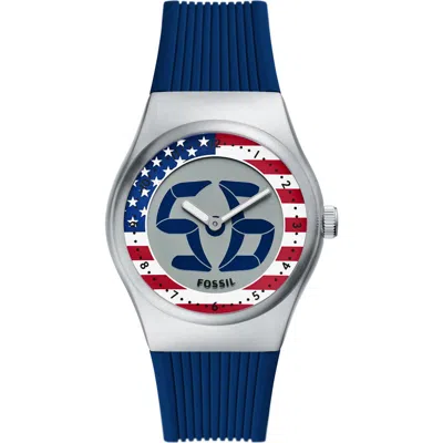 Fossil World Flags Big Tic® Anadigi Silicone Strap Watch, 40mm In Blue