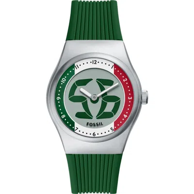 Fossil World Flags Big Tic® Anadigi Silicone Strap Watch, 40mm In Green
