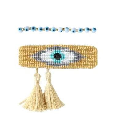 Fosterie Evil Eye Tassel Bracelet Set In Gold
