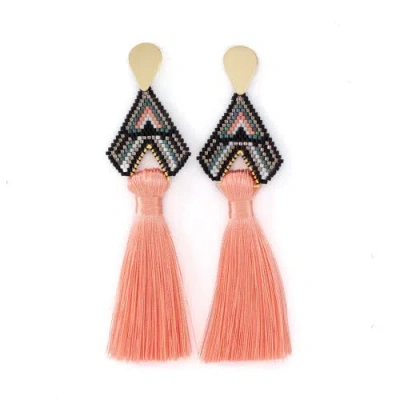 Fosterie Myuki Tassel Earring Coral In Black