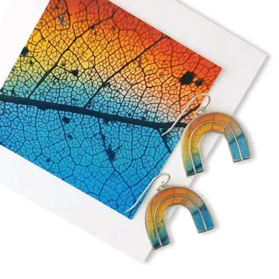 Foterra Jewelry Women's Rainbow Leaf Earrings In Silver