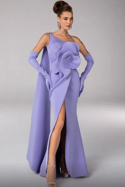 Fouad Sarkis One Shoulder Gown With Rosette In Purple