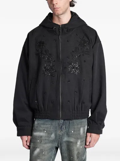 Found Bead-embellished Floral-embroidered Jacket In Black