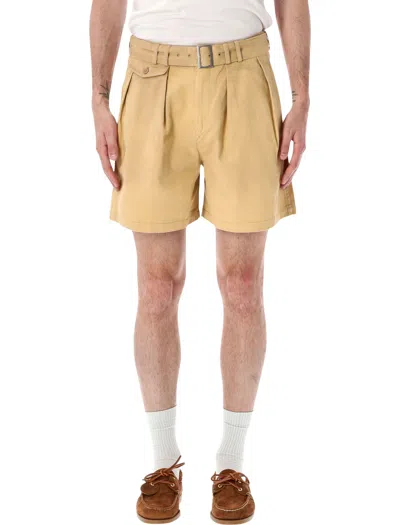 Found Belted Pleated Twill Shorts In Wash Sand