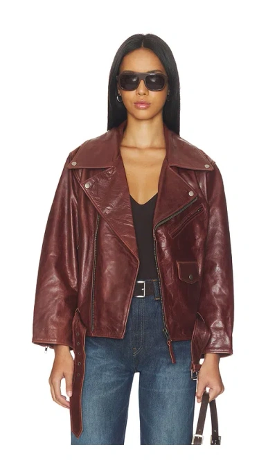 Found Biker Leather Jacket In Warm Brown