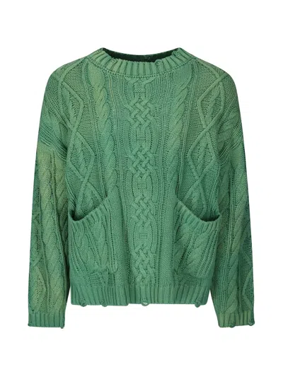 Found Cable-knit Distressed Sweater In Green