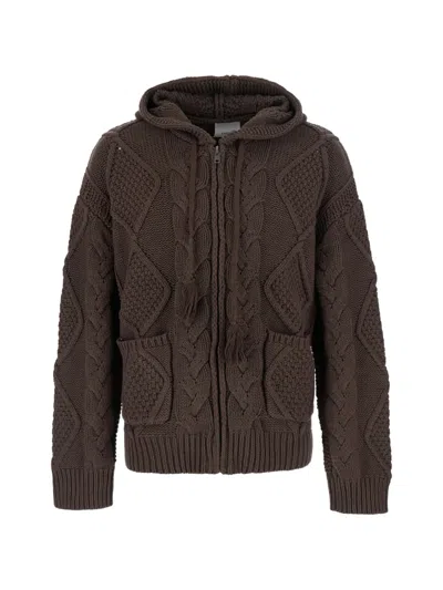 Found Cable-knit Zip-up Hoodie In Brown
