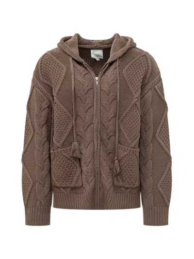 Found Cable-knit Zip-up Hoodie In Brown