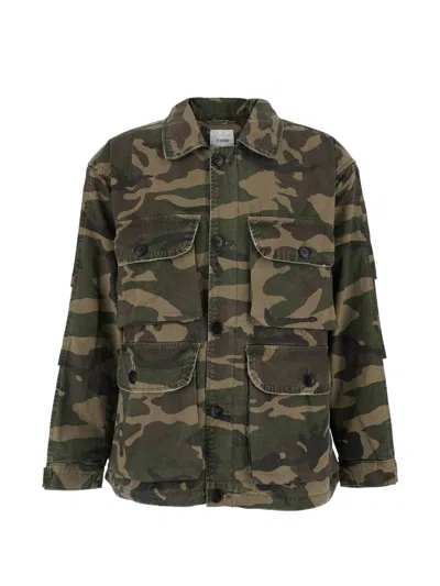 Found Camouflage-print Multi-pocket Jacket In Green