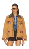 Found Canvas Embroidered Work Jacket In Brown