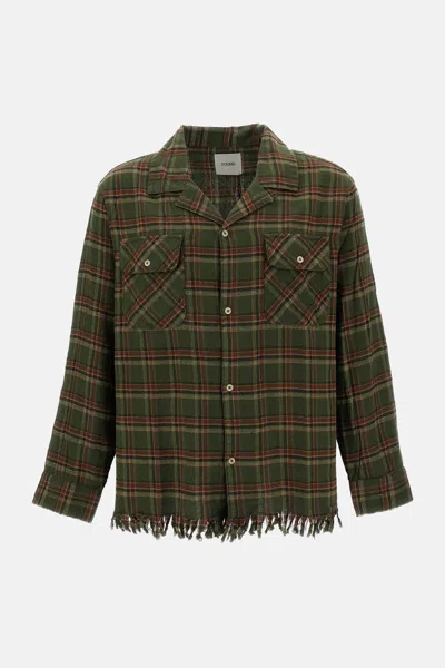 Found Raw-cut Fringed Plaid Camp Shirt In Green