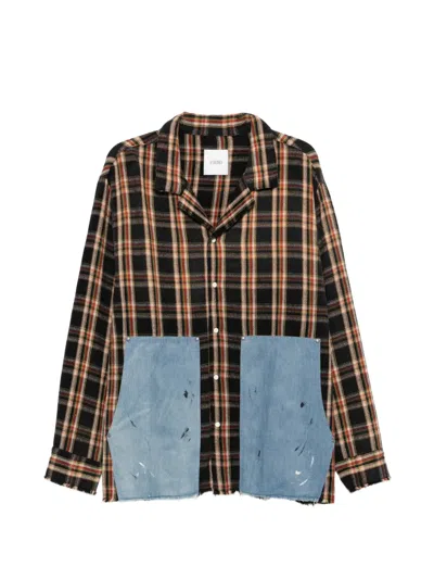 Found Check-print Denim-patch Shirt In Black