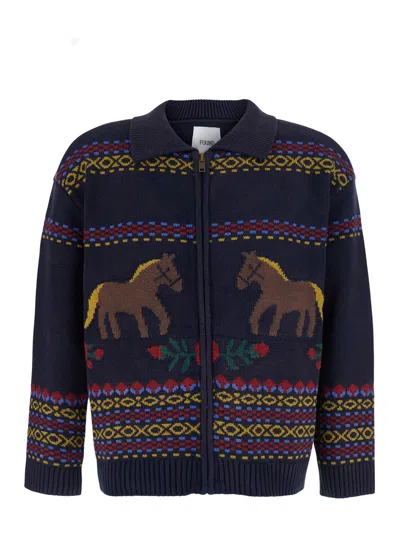 Found Cotton Blend Jacquard Knit Sweater In Blue