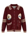 Found Varsity Patch Collared Cardigan In Red