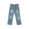 Found Distressed Patchwork Jeans In Blue