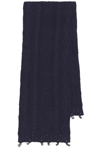 Found Distressed Cable Knit Scarf In Navy