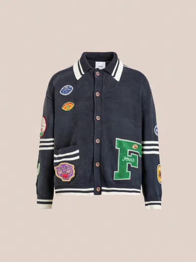 Found Distressed Chenille And Canvas Appliqué Sweater - Size L In Nero