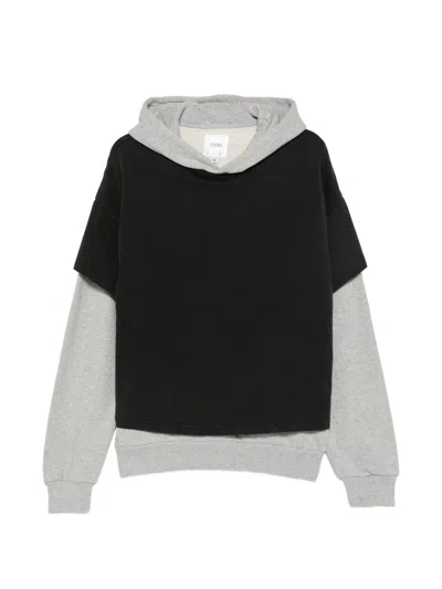 Found Distressed Cotton T-shirt Over Heavy Cotton Hoodie (unisex Fit) In Nero