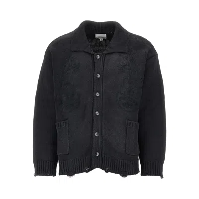 Found Distressed Effect Embroidered Cardigan In Black