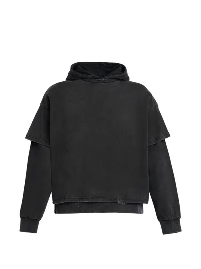 Found Mens Vintage Black Double-layer Cotton-jersey Hoody In Blue