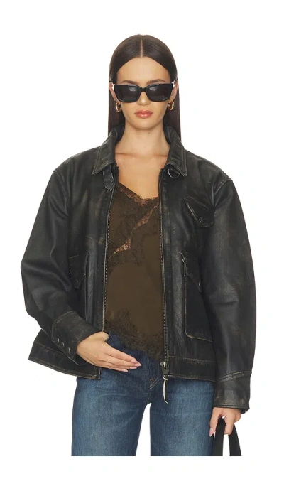 Found Distressed Leather Pocket Jacket In Black