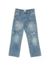 Found Distressed Patchwork Jeans In Blue