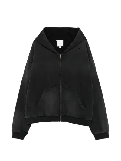 Found Distressed Zip-up Hoodie In Black