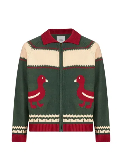 Found Duck-intarsia Zip-up Cardigan In Green