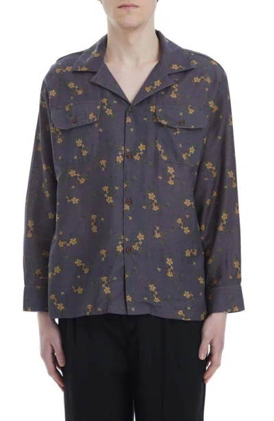 Found Dusty Floral Print Button-up Shirt In Vintage Purple