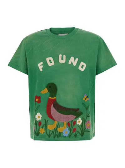 Found Embroidered Duck Graphic T-shirt In Green