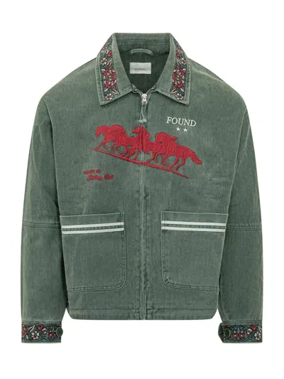 Found Embroidered  Jacket In Green