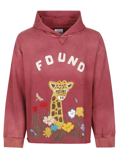 Found Embroidered Giraffe Hooded Cotton Sweatshirt In Red