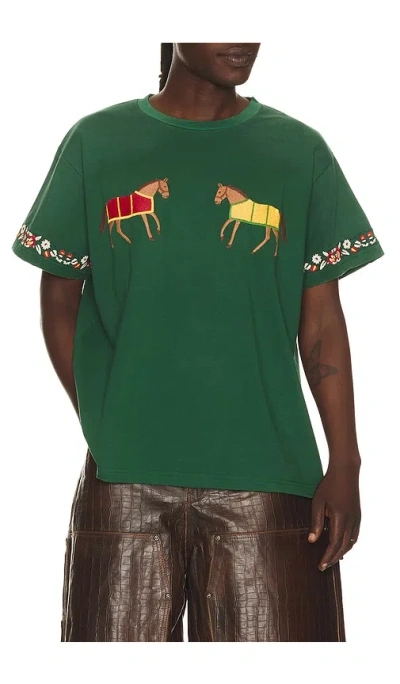 Found Embroidered Horse Equine Tee In Green