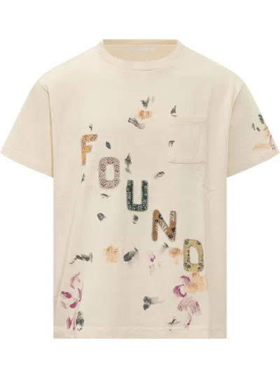Found Embroidered Logo T-shirt In Washed Off-white