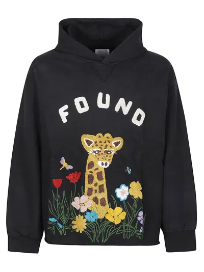 Found Embroidered Wildlife Hooded Cotton Sweatshirt In Black