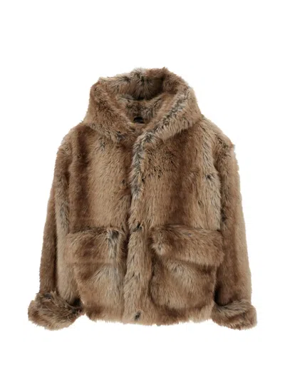 Found Faux-fur Hooded Jacket In Brown