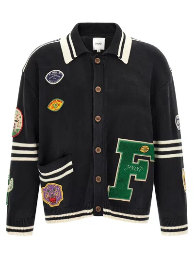 Found Varsity Patch Cardigan In Black