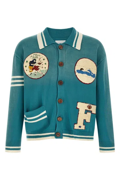 Found Fin Varsity Patch-detail Cardigan In Blue