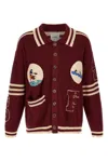 Found Varsity Patch Collared Cardigan In Burgundy