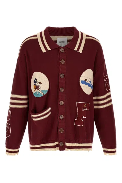 Found 'fin Varsity' Collared Cardigan In Bordeaux